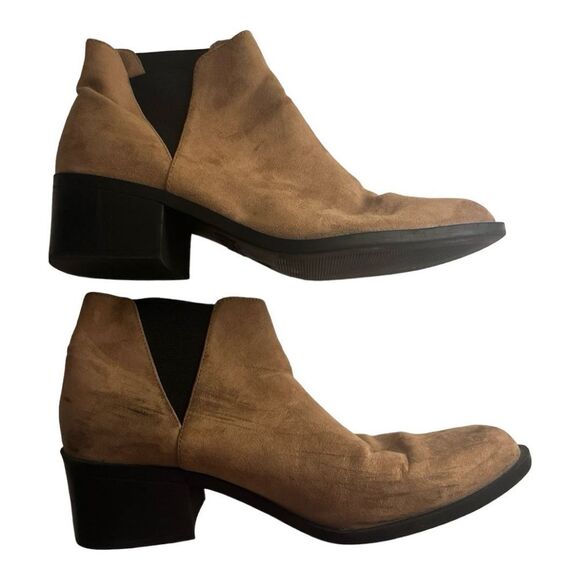 Ankle Booties Block Heel Suede Leather‎ Chelsea Style Slip On Shoes 9.5 - Picture 1 of 4